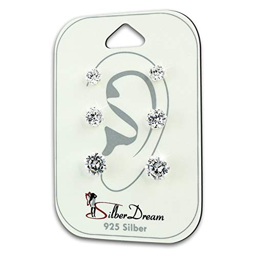 SilberDream 3er Ohrringe Ohrstecker weiß Zirkonia Schmuck-Set 925 Silber SDS813W Silber Ohrstecker von SilberDream