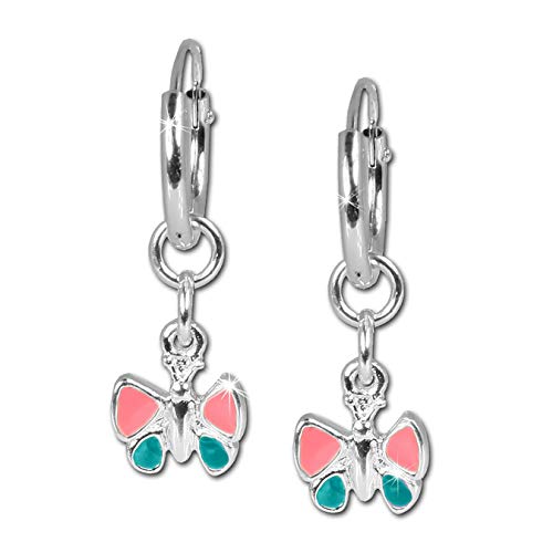 Teenie-Weenie Ohrringe 13mm Kinder Silber Creolen Schmetterling rosa SDO081 Silber Creole von SilberDream