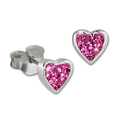 Teenie-Weenie Ohrringe Kinder Silber Ohrstecker Zirkonia Herzchen rosa SDO009A Silber Ohrstecker von SilberDream