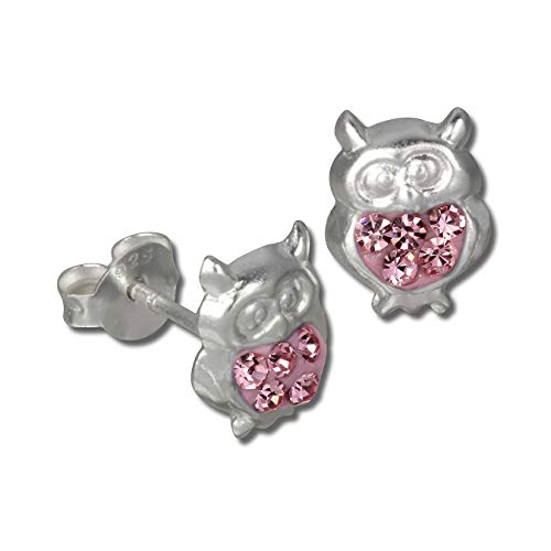 Teenie-Weenie Ohrringe Ohrstecker Echt Silber rosa Eule für Kinder D2SDO8009A ein schönes Geschenk zu Weihnachten, Geburtstag, Valentinstag für Kinder von SilberDream
