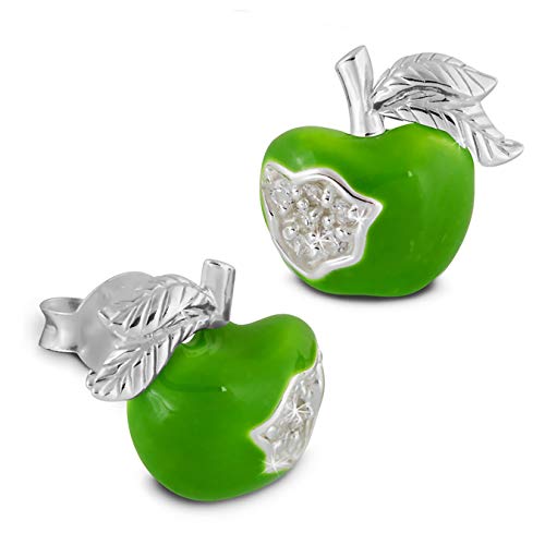 Teenie-Weenie Ohrringe für Kinder 925 Silber Ohrstecker Apfel grün SDO8116L Silber Ohrstecker von SilberDream