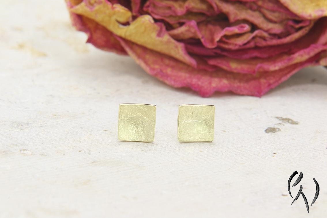 Ohrstecker Gold 585/-, Konkaves Quadrat, Mattgekratzt, 6 X Mm von SilberdistelSchmuck