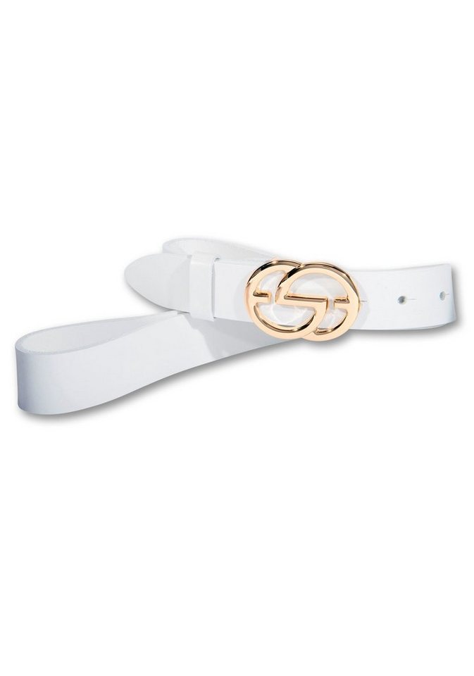 Silbergift Koppelgürtel mit glänzend polierter goldfarbener grafischer Schließe von Silbergift