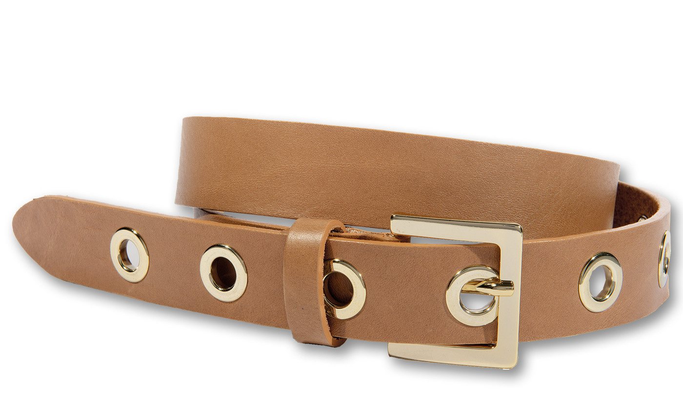 Silbergift Ledergürtel Ledergürtel mit eckiger Goldschließe & großen Metallösen von Silbergift