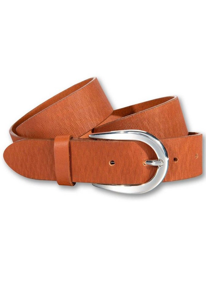 Silbergift Ledergürtel Schraffiert, Silber-Hufeisenschließe von Silbergift