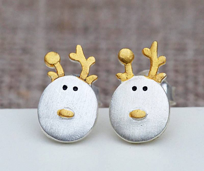 925Er Silber - Süße Elch Ohrstecker von Silberglas