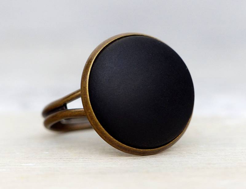Basic Ring Mit Matt Schwarzem Stein von Silberglas