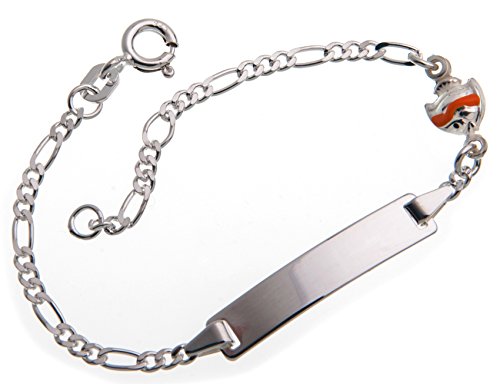Baby Gravurarmband,Kinder ID Armband mit Fisch inklusive Gravur (beidseitig) - massiv 925 Silber, Länge wählbar 10,5-15,5cm von Silberketten Store