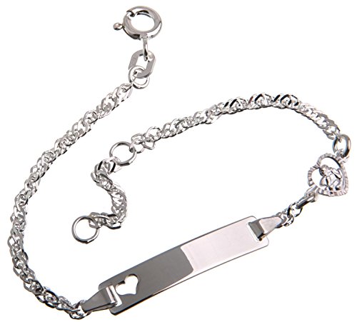 Silberketten Store Baby- & Kinder ID Armband Singapur mit Herz & Engel-Anhänger inkl. Gravur & Geschenksäckchen I aus 925 Silber I nickelfrei & allergiker-geeignet I 10 Schriftarten I 15 cm von Silberketten Store