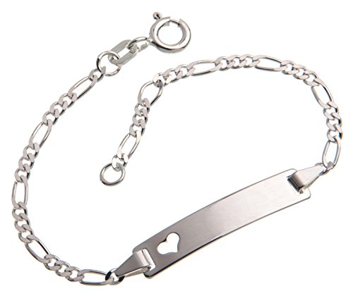 Silberketten Store Baby- & Kinder ID Armband mit Herz inkl. Gravur & Geschenksäckchen I aus 925 Silber gefertigt I nickelfrei für Allergiker geeignet I 10 verschiedene Schriftarten I 12 cm von Silberketten Store
