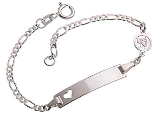 Silberketten Store Baby- & Kinder ID Armband mit Herz & Engel-Anhänger inkl. Gravur & Geschenksäckchen I aus 925 Silber I nickelfrei für Allergiker geeignet I 10 Schriftarten I 15 cm von Silberketten Store