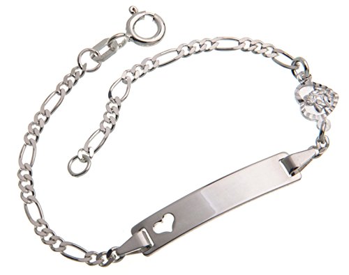 Silberketten Store Baby- & Kinder ID Armband mit Herz & Engel-Anhänger II inkl. Gravur & Geschenksäckchen I aus 925 Silber I nickelfrei für Allergiker geeignet I 10 Schriftarten I 15 cm von Silberketten Store