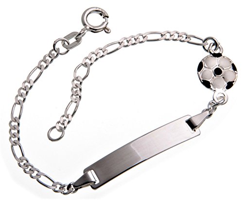 Gravurarmband für Baby und Kind mit Fussball inklusive Gravur (beidseitig) - massiv 925 Silber, Länge wählbar 10,5-15,5cm von Silberketten Store