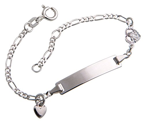 Baby- und Kinder ID Armband inkl. Gravur (beidseitig) Engel II und Herz - massiv 925 Silber, Länge 11cm von Silberketten Store