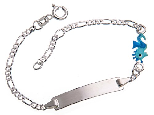 Baby Armband, Kinder Gravurarmband mit Seepferd inklusive Gravur (beidseitig) - massiv 925 Silber, Länge wählbar 10-15cm von Silberketten Store
