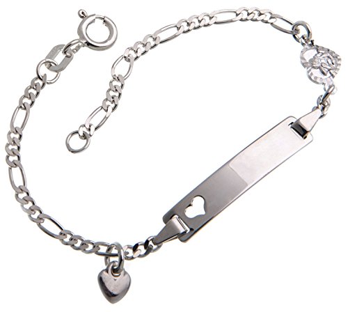 Silberketten Store Baby- & Kinder ID Armband mit Herz & Anhängern inkl. Gravur & Geschenksäckchen I aus 925 Silber gefertigt I nickelfrei für Allergiker geeignet I 10 Schriftarten I 11 cm von Silberketten Store