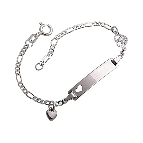 Silberketten Store Baby- & Kinder ID Armband mit Herz & Anhängern inkl. Gravur & Geschenksäckchen I aus 925 Silber gefertigt I nickelfrei für Allergiker geeignet I 10 Schriftarten I 12 cm von Silberketten Store
