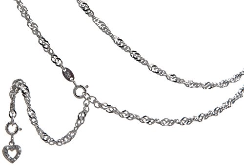 Bauchkette, Bikinikette Singapur mit Anhänger Herz weiß - Breite 3mm - Länge wählbar 65-110cm - echt 925 Silber Bauchkette, Bikinikette Singapur mit Anhänger Herz weiß - Breite 3mm - Länge wählbar 65-110cm - echt 925 Silber von Silberketten Store