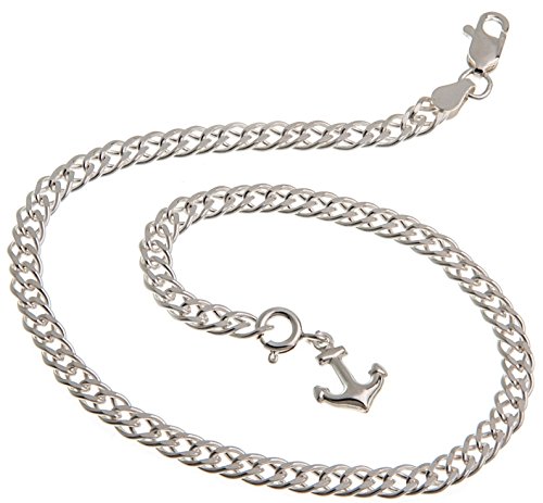 Fußkette (Zwillingspanzer) mit kleinem Anker Anhänger - 4,5mm Breite, Länge 24cm - echt 925 Silber von Silberketten Store