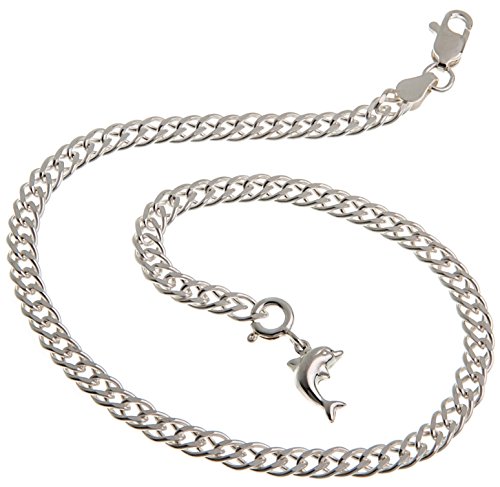 Fußkette (Zwillingspanzer) mit kleinem Delphin Anhänger - 4,5mm Breite, Länge 28cm - echt 925 Silber von Silberketten Store