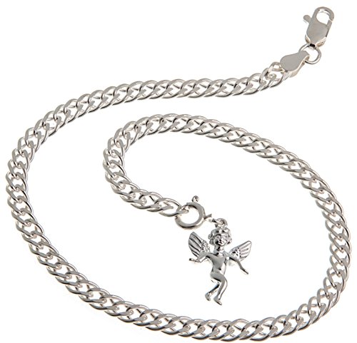 Fußkette (Zwillingspanzer) mit kleiner Elfe - 4,5mm Breite, Länge 24cm - echt 925 Silber von Silberketten Store