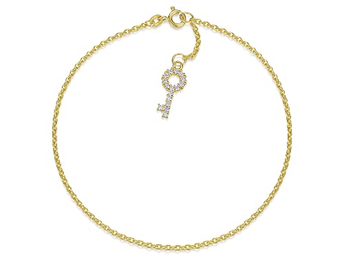 Fußkette Erbse Breite 1,8mm mit edlem, zirkoniabesetztem Schlüssel | aus echt 585 Gold | hochglanzpolierte Fußkette | Echtgold mit Federringverschluß von Silberketten Store
