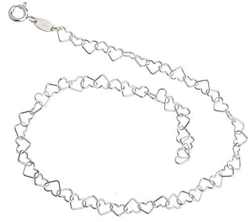 Fußkette Herzen - Länge wählbar 23-30cm - echt 925 Silber von Silberketten-Store