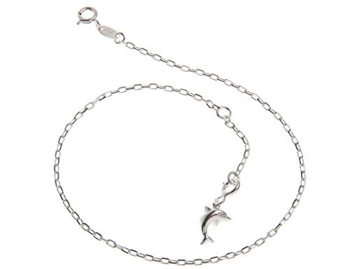 Fußkette Silber (Ankerkette) mit Anhänger Delphin - 1,7mm Breite, Länge 23cm - echt 925 Silber von Silberketten-Store