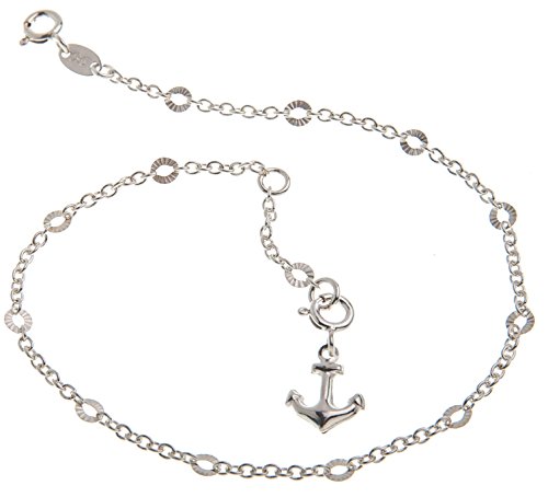 Fußkette Silber (Erbskette) geschliffen mit Anker - 2mm Breite - Länge wählbar 23-30cm - echt 925 Silber von Silberketten Store