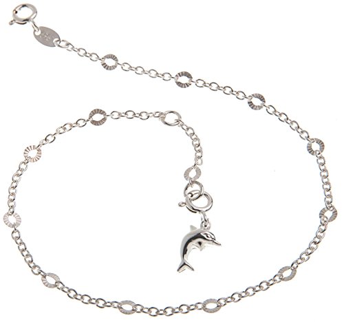 Fußkette Silber (Erbskette) geschliffen mit Delphin - 2mm Breite - Länge wählbar 23-30cm - echt 925 Silber von Silberketten Store