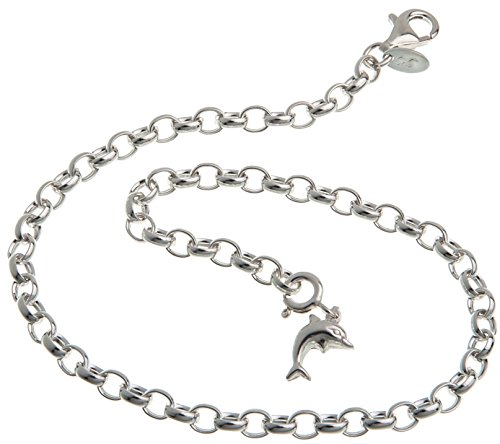 Fußkette Silber (Erbskette) mit Anhänger Delphin - 4mm Breite, Länge 30cm - echt 925 Silber von Silberketten-Store