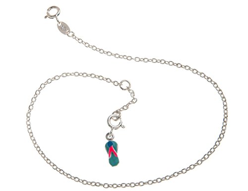 Fußkette Silber (Erbskette) mit kleinem Flip Flop Anhänger blau - 2mm Breite, Länge 30cm - echt 925 Silber von Silberketten Store