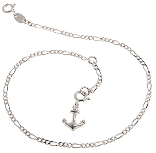 Fußkette Silber (Figarokette) mit Anhänger Anker - Breite 2,2mm - Länge 24cm - echt 925 Silber von Silberketten-Store