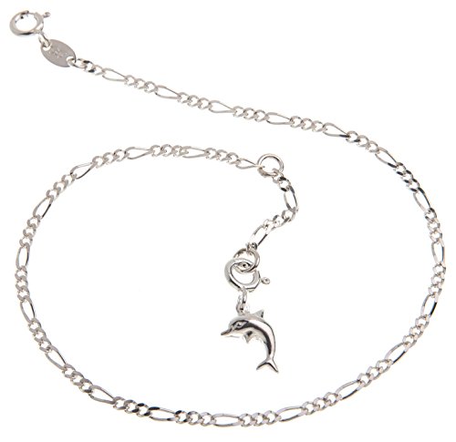 Fußkette Silber (Figarokette) mit Anhänger Delphin - Breite 2,2mm - Länge 29cm - echt 925 Silber von Silberketten Store