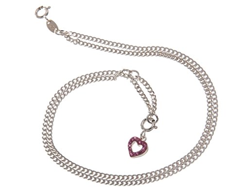 Fußkette Silber (Panzer 2reihig) mit Anhänger Herz rot - 2,2mm Breite, Länge 25cm - echt 925 Silber von Silberketten Store