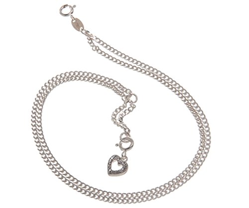 Fußkette Silber (Panzer 2reihig) mit Anhänger Herz weiß - 2,2mm Breite, Länge 29cm - echt 925 Silber von Silberketten Store
