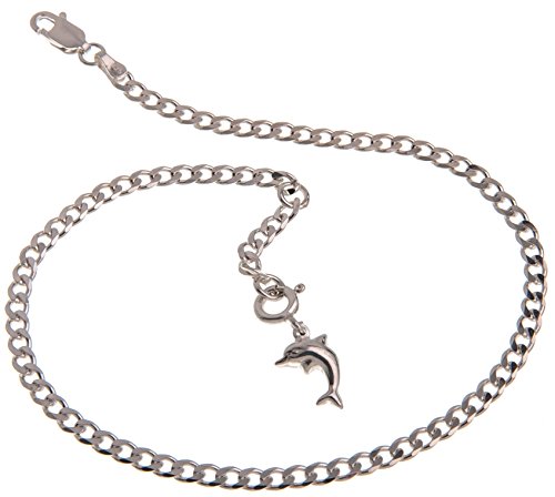 Fußkette Silber (Panzerkette) mit Anhänger Delphin - 3mm Breite, Länge wählbar 23cm-30cm - echt 925 Silber von Silberketten Store