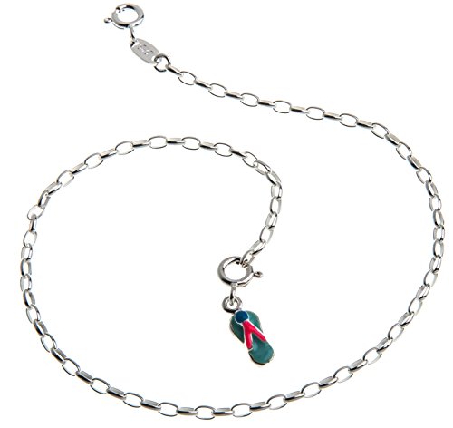 Fußkette Silber (Rundankerkette) mit Anhänger Flip Flop blau - 2,3mm Breite - Länge wählbar 23-30cm - echt 925 Silber von Silberketten Store