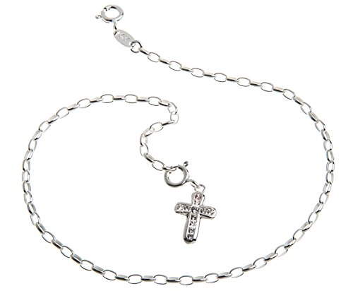 Fußkette Silber (Rundankerkette) mit Anhänger Kreuz - 2,3mm Breite - Länge wählbar 23-30cm - echt 925 Silber von Silberketten-Store