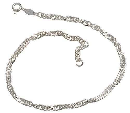 Fußkette Singapur 3mm Durchmesser 925 Silber Länge wählbar von 23-30cm von Silberketten-Store