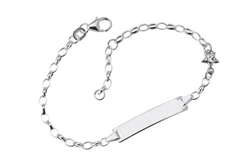 Kinder/Baby Gravur-Armband Erbse 2,3mm |mit kleinem zirkoniabesetztem Stern | aus echt 925 Silber | hochglanzpoliertes Armband | mit Federringverschluß von Silberketten Store
