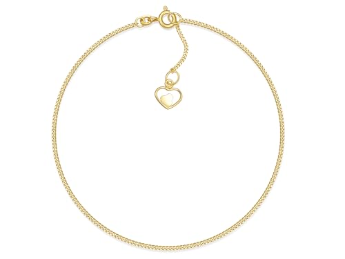 SILBERKETTEN STORE DEIN SCHMUCK ONLINE SHOP Fußkette Panzerkette Breite 1,2mm mit edlem Anhänger Herz in Herz | aus echt 333 Gold | hochglanzpoliert | mit Federringverschluß von Silberketten Store
