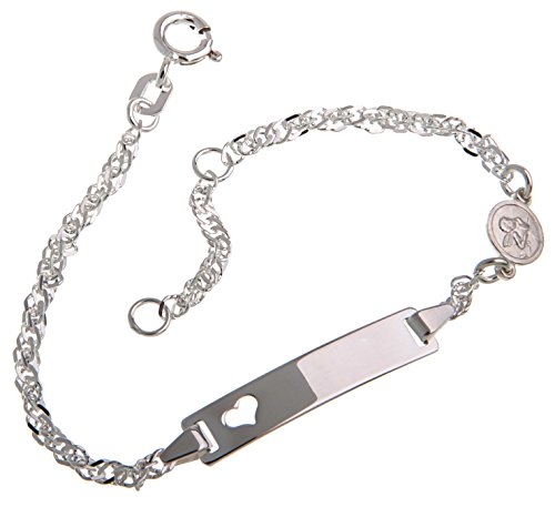 Silberketten Store Baby- & Kinder ID Armband Singapur mit Herz & Engel-Anhänger inkl. Gravur & Geschenksäckchen I aus 925 Silber I nickelfrei & allergiker-geeignet I 10 Schriftarten I 16 cm von Silberketten Store