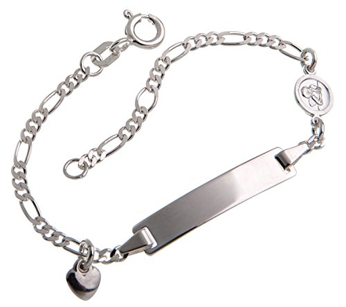 Silberketten Store Baby- & Kinder ID Armband mit Engel- & Herz-Anhänger inkl. Gravur & Geschenksäckchen I aus 925 Silber I nickelfrei & allergiker-geeignet I 10 Schriftarten I 12 cm von Silberketten Store