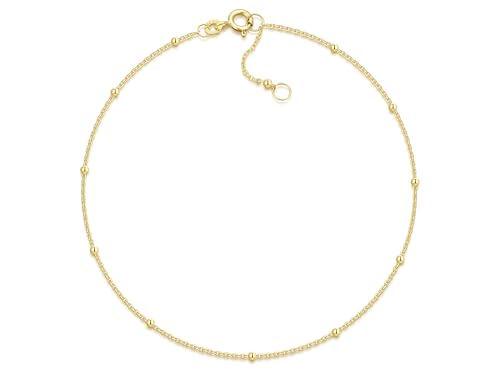 Silberketten Store DEIN SCHMUCK ONLINE SHOP Edle Fußkette Erbse Breite 1mm mit Kugeln | aus echt 333 Gold | hochglanzpoliert | mit Federringverschluß von Silberketten Store