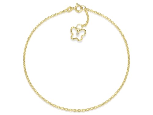 Silberketten Store DEIN SCHMUCK ONLINE SHOP Fußkette Erbse Breite 1,8mm mit filigranem, zirkoniabesetztem Schmetterling | aus echt 585 Gold | hochglanzpoliert | mit Federringverschluß von Silberketten Store
