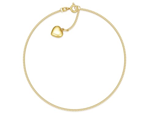 Silberketten Store DEIN SCHMUCK ONLINE SHOP Fußkette Panzerkette Breite 1mm mit edlem Anhänger Herz | aus echt 333 Gold | hochglanzpoliert | mit Federringverschluß von Silberketten Store