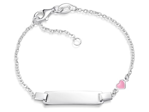 Silberketten Store DEIN SCHMUCK ONLINE SHOP Kinder/Baby Gravur-Armband Erbse 1,5mm mit rosafarbenem Herz |inklusive Gravur | echt 925 Silber von Silberketten Store