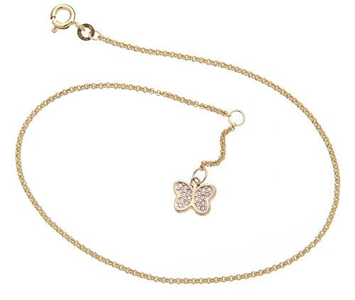 Fußkette Erbse mit Schmetterling - 1,5mm Breite - Länge wählbar 23-30cm - echt 333 Gold von Silberketten Store