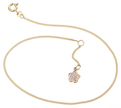 Silberketten Store Fußkette Panzer mit Anhänger Blume - 1,2mm Breite - Länge wählbar 23-30cm - echt 333 Gold von Silberketten Store